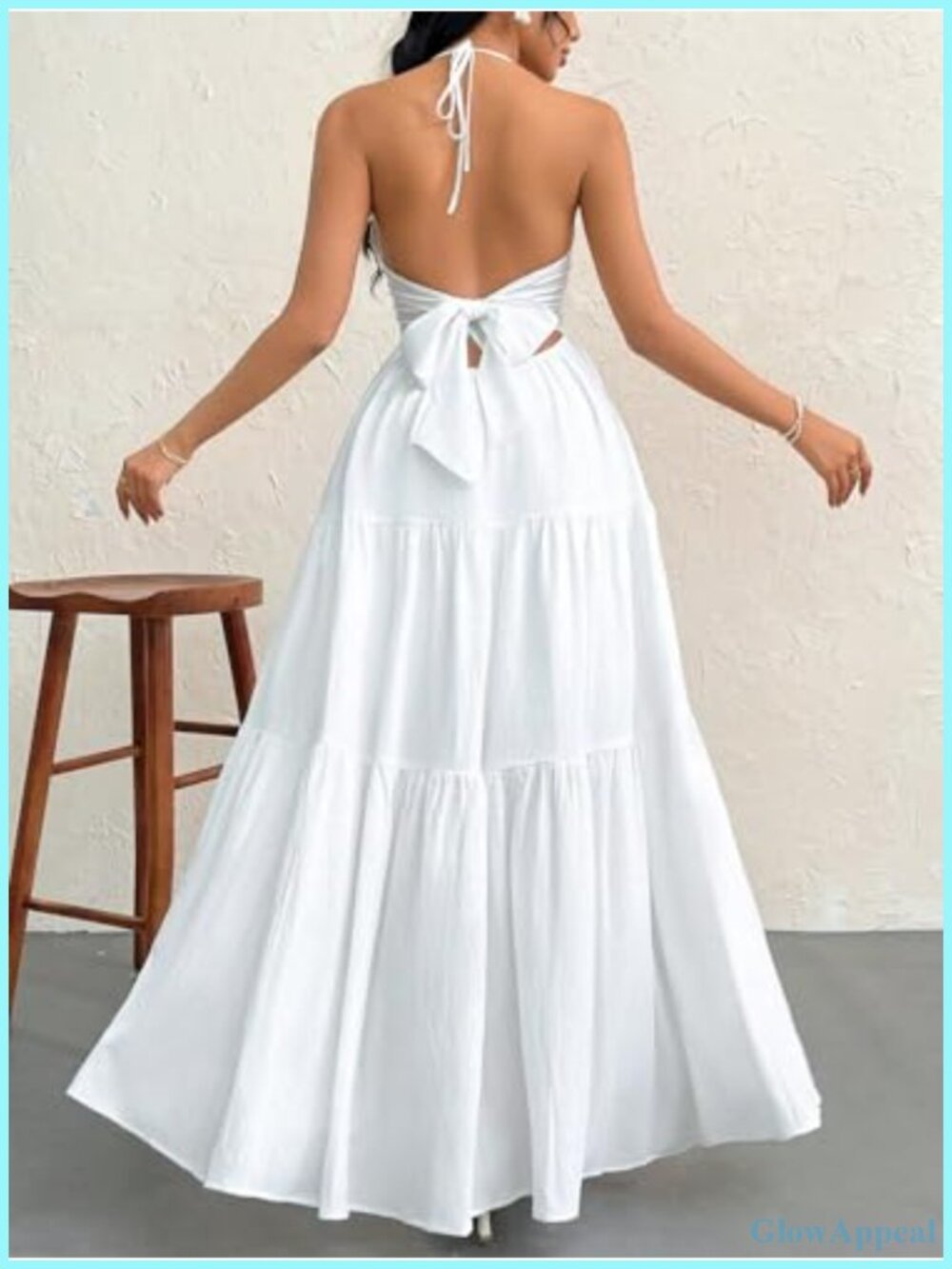 Halter V Neck Maxi Dress A-Line Casual Summer Vacation Beach Dress - Picture 2 of 6